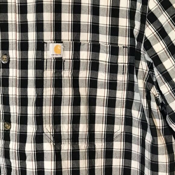 Carhartt Black Plaid Shirt Men's 2XL Button Down Short Sleeve Casual Work Shirt - Picture 6 of 13